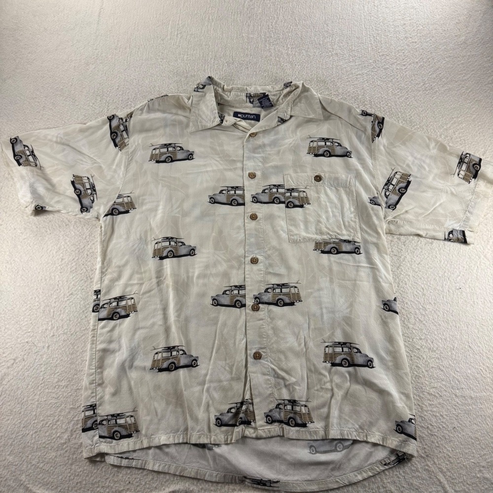 Puritan Button Front Shirt Mens Medium Beige Excellent Woodie Wagon Surfboard
